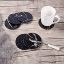 Coasters for Drinks 6-Piece with Holder,Marble Black Round Cup Mat Pad Set  N9H6