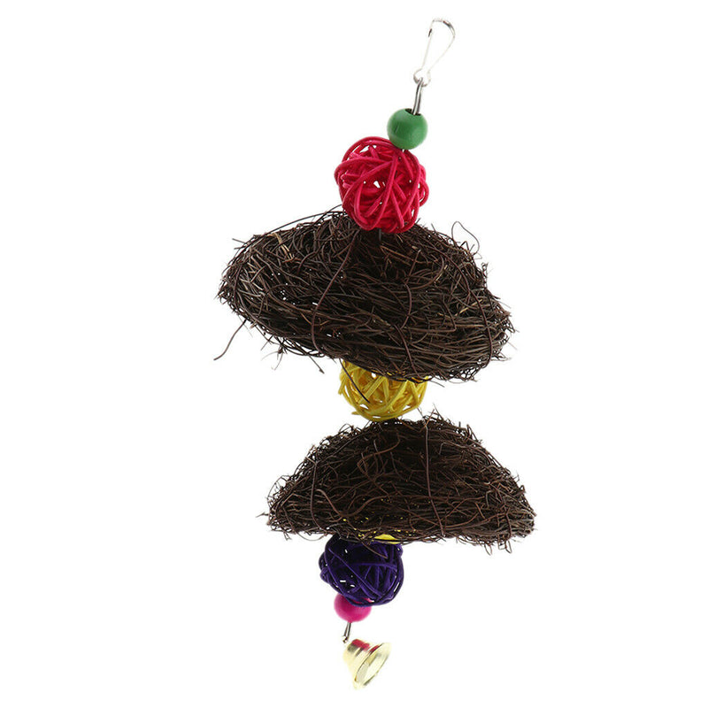 2 x Hanging Parrot Chewing Toys with A Bell - Multicolored Rattan Blocks Tearing