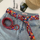 Harajuku Embroidery Panel Canvas Double Ring Buckle Long Belt Women Couples B Gw
