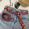 Harajuku Embroidery Panel Canvas Double Ring Buckle Long Belt Women Couples B Gw