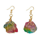 Rainbow Natural Stone Rope Wrapped Quartz Pendant Dangling Hook Earrings 2.5cm