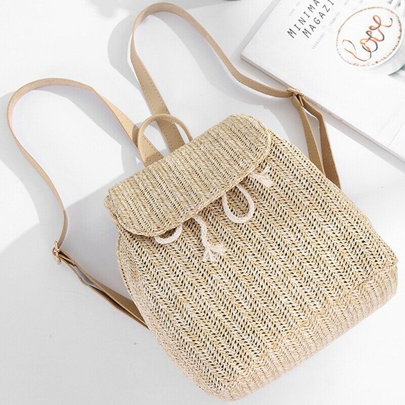 Fashion Straw Woven Backpack Ladies Shoulder Bag Summer Girl Backpack Femal X9D1