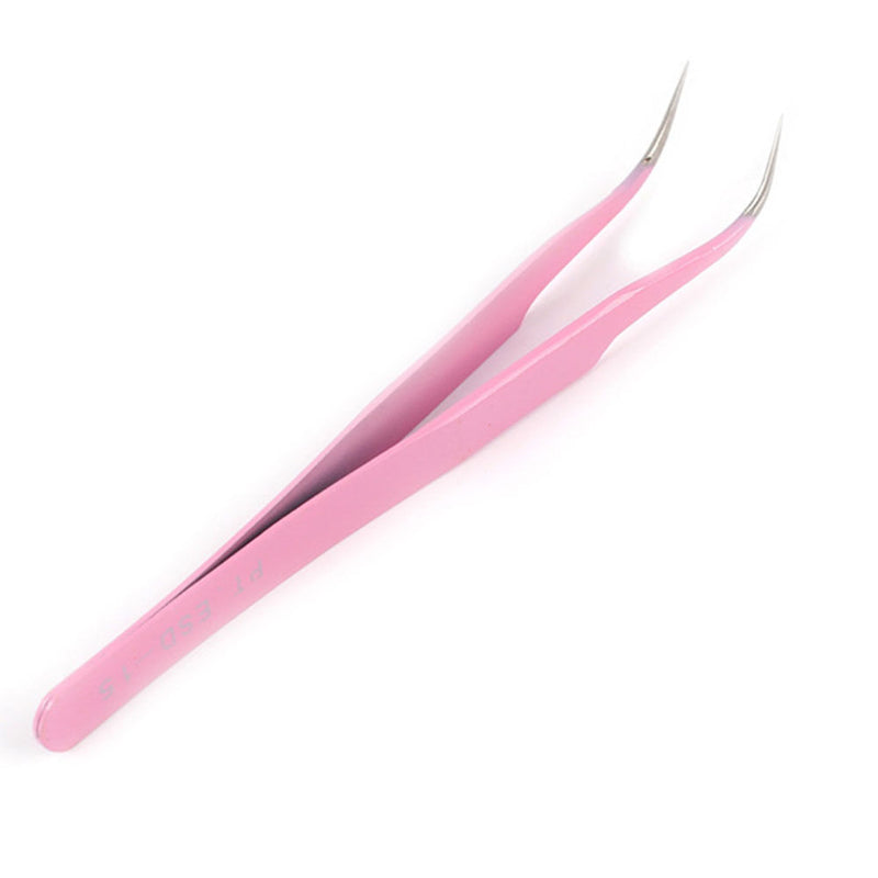 Steel Pink Btraight + Bend Tweezer for Eyelash Extensions Nail Art Nippers3C