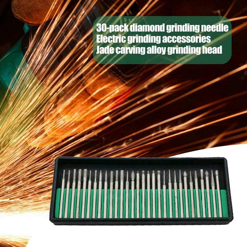 30pcs Diamond Grinding Heads Burr File Rotary Tool Jade Carving Drill Bit