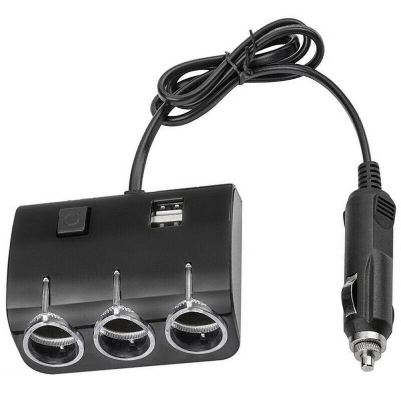 Car Cigarette Lighter 3 Socket Splitter 12/24V Dual USB Port Charger Adapter