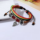 Retro Leather Weave Rope Bracelet Beads Leaf Charm Bangles Jewelry (Brown) A