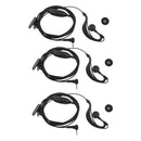 3 Pieces G Shape EarHook Earpiece Headsets with PTT & Mic 1Pin Cable Connector