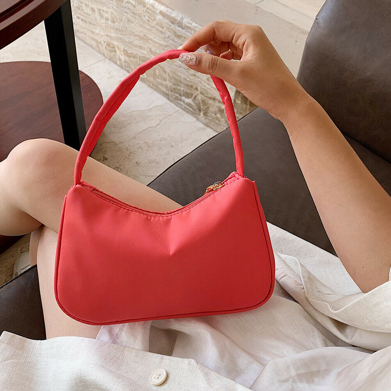 Nylon Casual Women Handbag Female Solid Underarm Shoulder Bag (Rose Red)