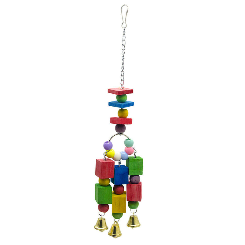 Parrot Colorful Wooden Blocks Chew Toys Bird Swing Toys with Metal Bells Wooden