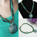Latest Elegant Millet Chain Crystal Peacock Gem Pendant Necklace Jewelry Blue