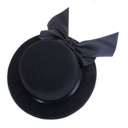Black Mini Top Hat w/ Hair Clips Bowknot Decor Millinery Hens Night Fascinator