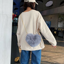 Heart Shaped Messenger Bag Women Girl Plush Shoulder Handbag (Dark Grey)