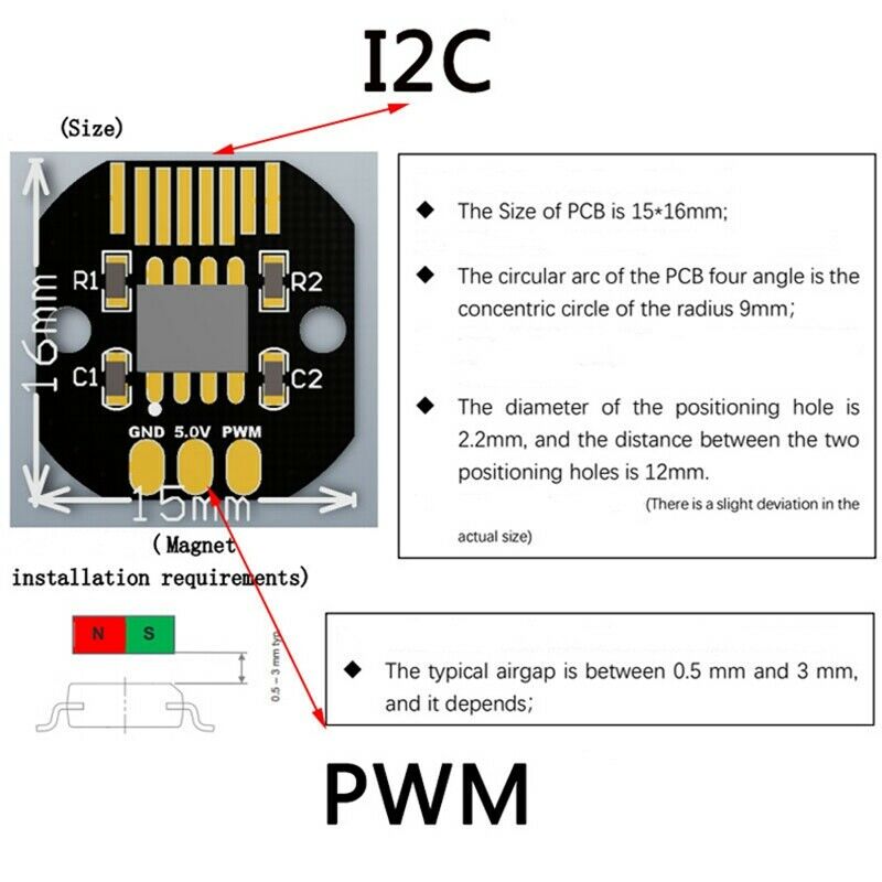 As5600 Absolute Value Encoder Pwm/I2C Port Precision 12 Bit Brushless Gimba D8O8