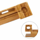 Bamboo Charging Charger Station Dock Stand Holder With 3 Usb Hub Port Cable