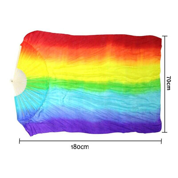 Handmade Women Quality Belly Dance Fan Dance 100% Real Silk Veil Rainbow Co E4N6