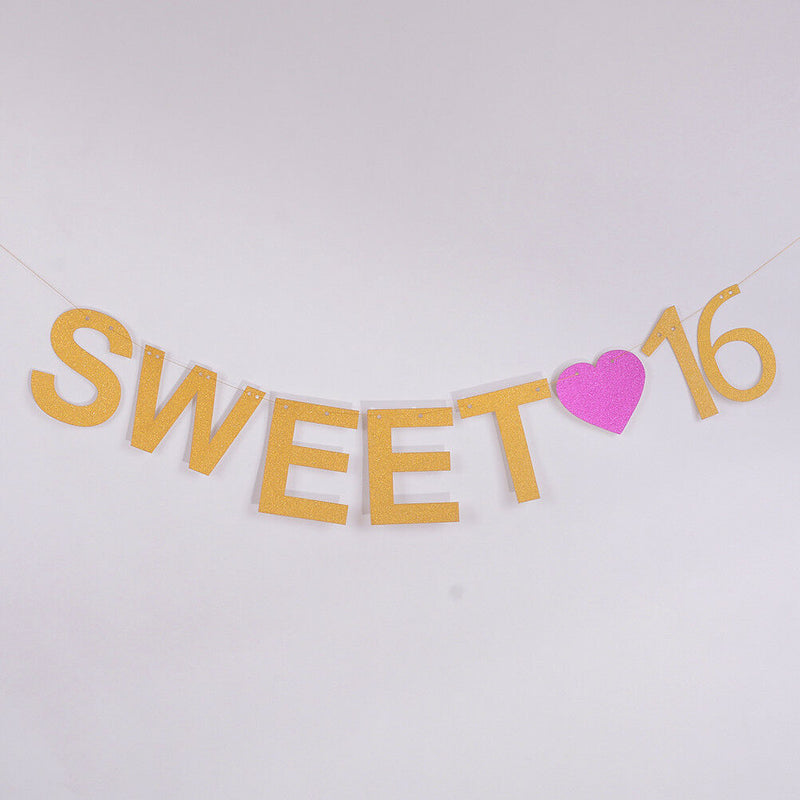 1 Set Glitter 16th Happy Birthday Garland Girls Sweet 16 Banner Hanging Decor3cg