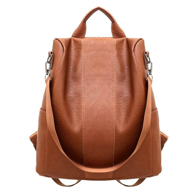 Women Backpack PU Leather School Shoulder Bag Casual Rucksacks (Brown) SN9F