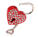 3 Pieces Diamante Heart Shape Padlock With Key Travel Locker Set Pendant Red