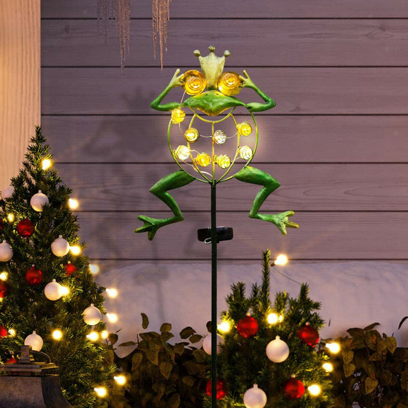 Solar Path Lights Outdoor Decorative Metal Frog Stake with 10 LEDs Globes for