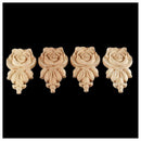 4pcs 10*6cm Rubber wood Carved Corner Onlay Applique Door Cabinet Rose Unpa V6I2