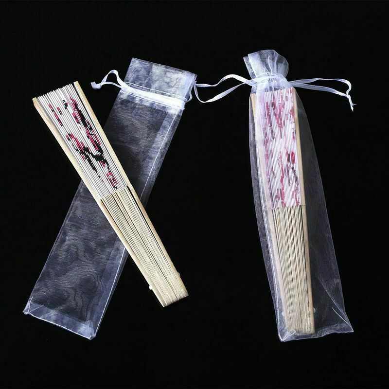 100 Pack Folding Hand Fan Pouch Drawstring Organza Bags Folding Fan Pocket  P7L7