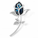 Blue Crystal Brooch Womens Classy Rose Flower Brooch Pin