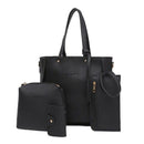 Women Fashion Handbag Shoulder Bag Purse Leather Tote Bag 4 Pieces (Black) Y3O1