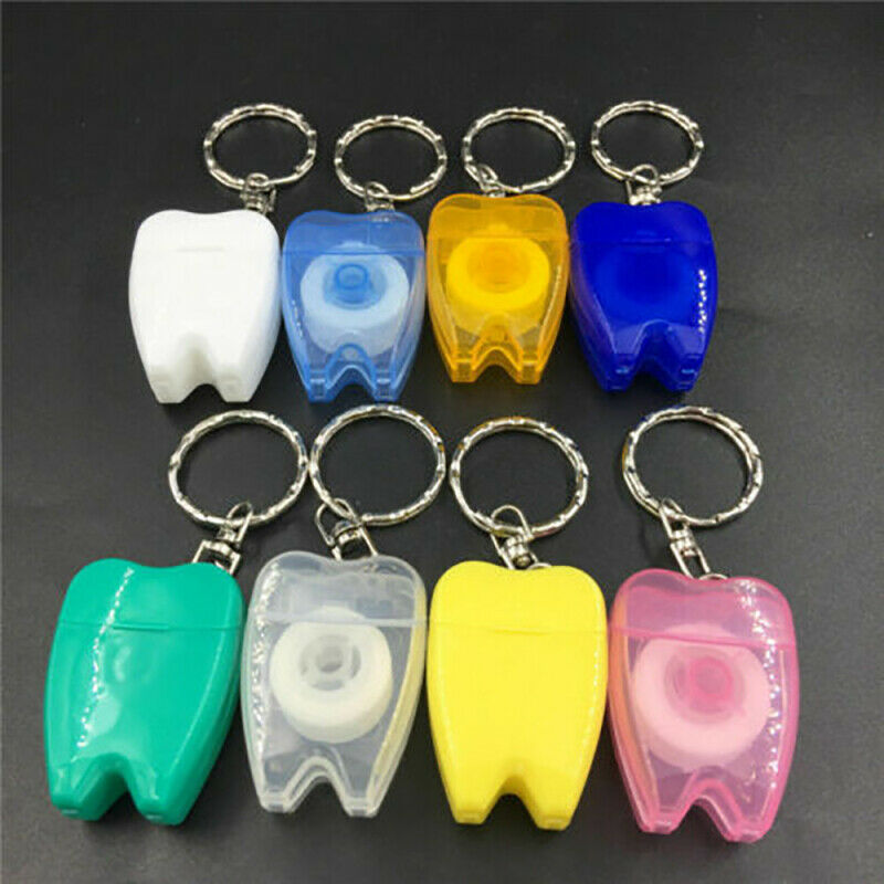 5Pcs Dental Oral Health Hygiene Floss Key Ring Keychain Random Colourful 15M
