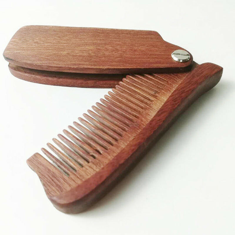 Fashion Men Sandalwood Comb Folding Anti Static Beard Pocket Wood Moustache Hair