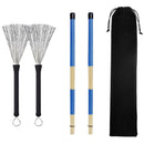 Blue 2pcs Bamboo Drumsticks+2pcs Drum Wire Brushes w/ Bag Percussion Parts