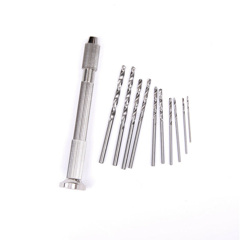 Mini Aluminum Hand Drill +10pc Twist Drill Bit Woodwork  Drilling Rotary Tool JR