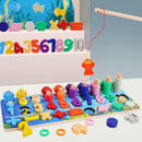 Wooden Math Fishing Game Kids Montessori Count Shape Match Educational Toys