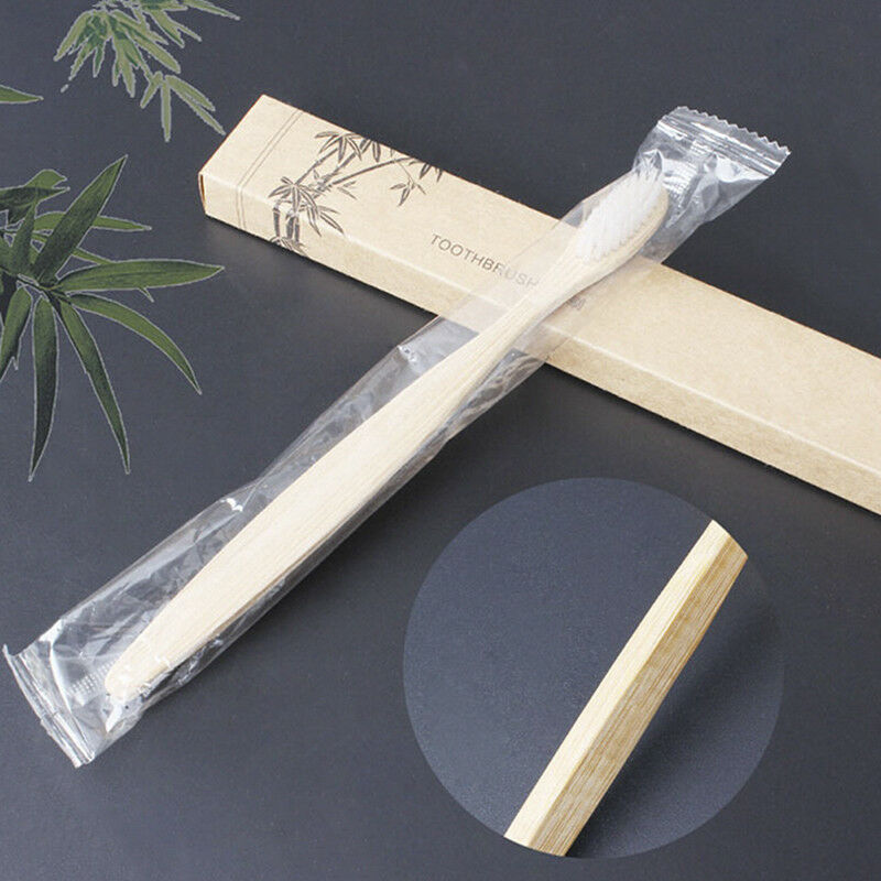 Medium-Bristle Bamboo Toothbrush Rainbow Teeth Brush Fibre Wooden Hand White TO