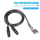 1.5m 4.9ft Dual XLR Female to Dual RCA Male Plug Audio Signal Patch Cable
