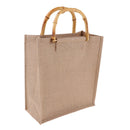 Eco-friendly Burlap Handbag Linen Shopping Bag with Bamboo Handles Design