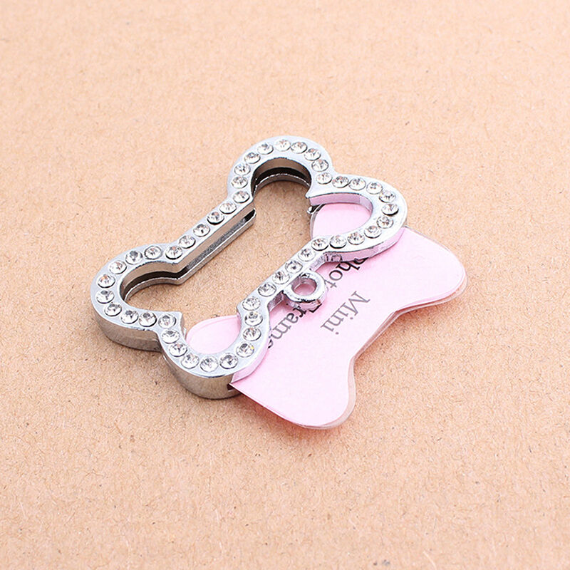 Dog Cat Kitten Puppy Rhinestone ID Name Tag Disc Bone Shape Pet Identity Tag #