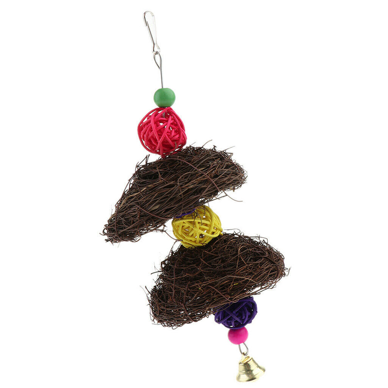 2 x Hanging Parrot Chewing Toys with A Bell - Multicolored Rattan Blocks Tearing
