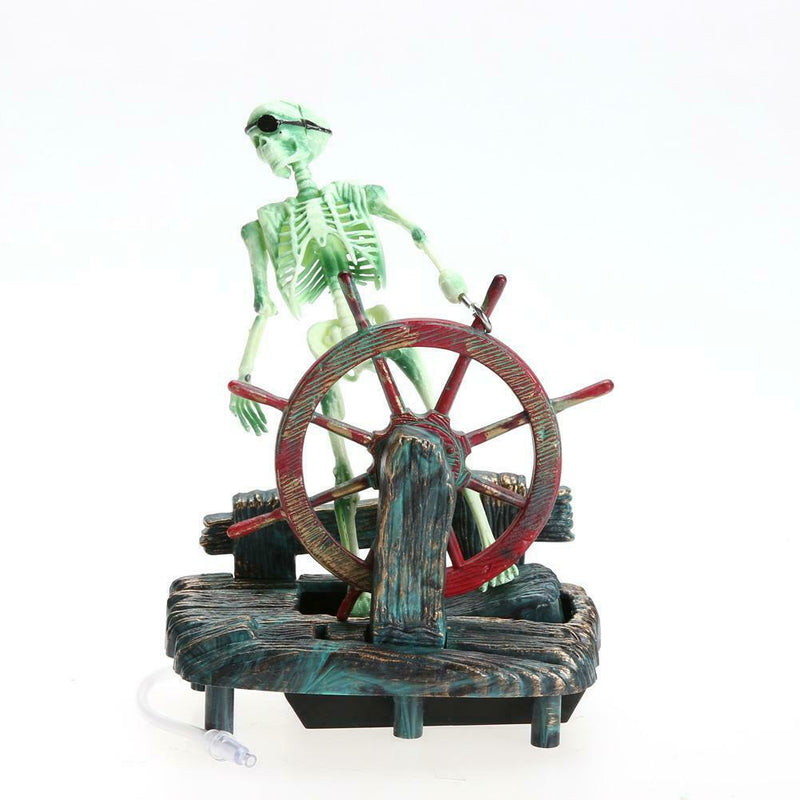 Pirate Captain Aquarium Decorations Landscape Skeleton on Wheel Action