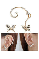 Womens Butterfly Rhinestone Cuff Clip Ear Stud Earrings Jewelry
