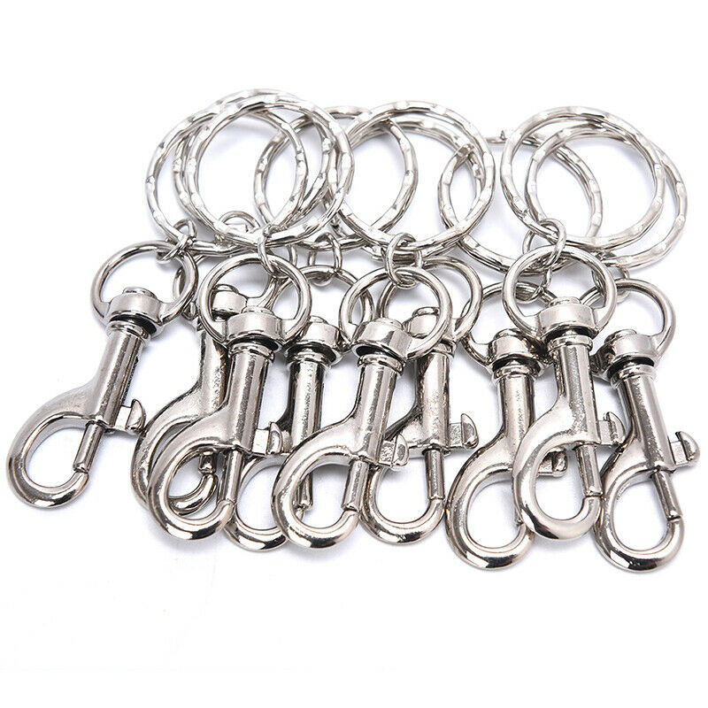 10X 25mm Lobster Clasp Ripple Keychain Split Ring Short Chain Key Ring DIY F Nw