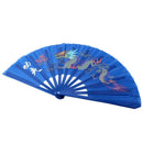 Plastic Frame Dragon Printed Sports Folding Hand Fan Royal Blue