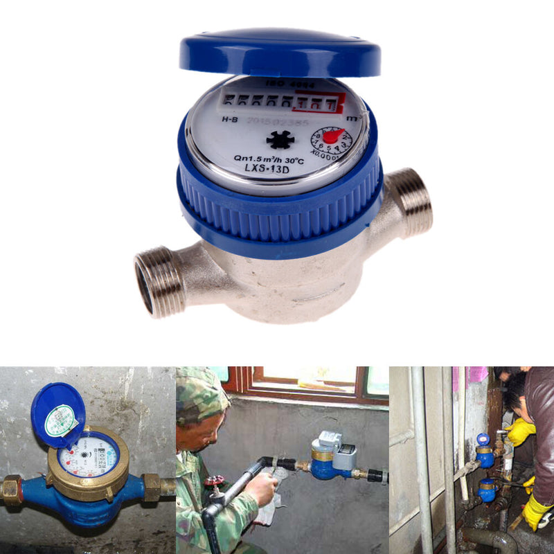15mm 1/2" Home Garden Water Flow Meter Copper Hose Thread Water Meter Cubic Feet