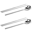 Set of 2 Reusable Metal Chopsticks - Stainless Steel Spiral Chopstick and Spoon
