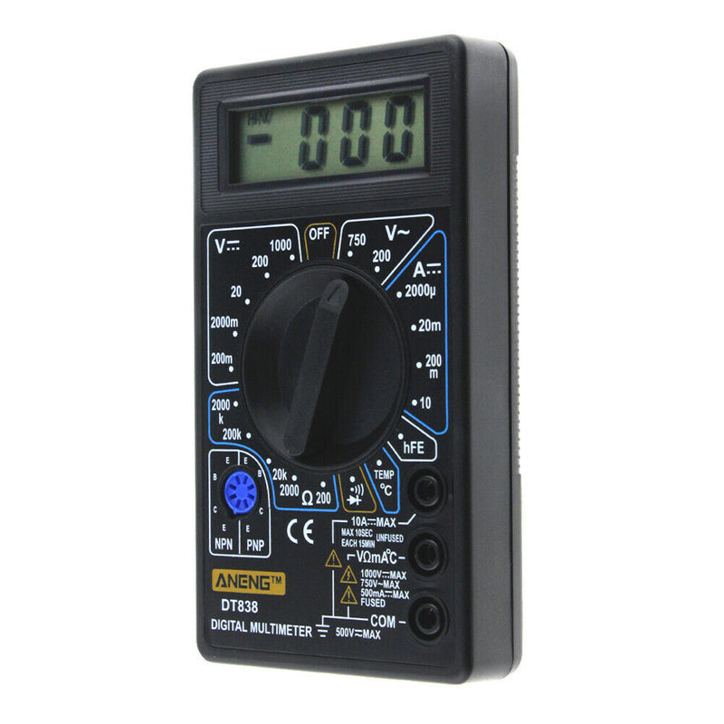 DT-838 LCD Digital Multimeter AC/DC 750/1000V Amp Volt Ohm Tem Tester Black A