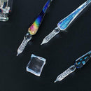 Creative Crystal Glass Dip Signature Pen Filling Ink Fountain Pens W/ Pen Holder