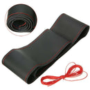 Black+Red PU Leather Warming Car Steering Wheel DIY Cover With Needles Thread.