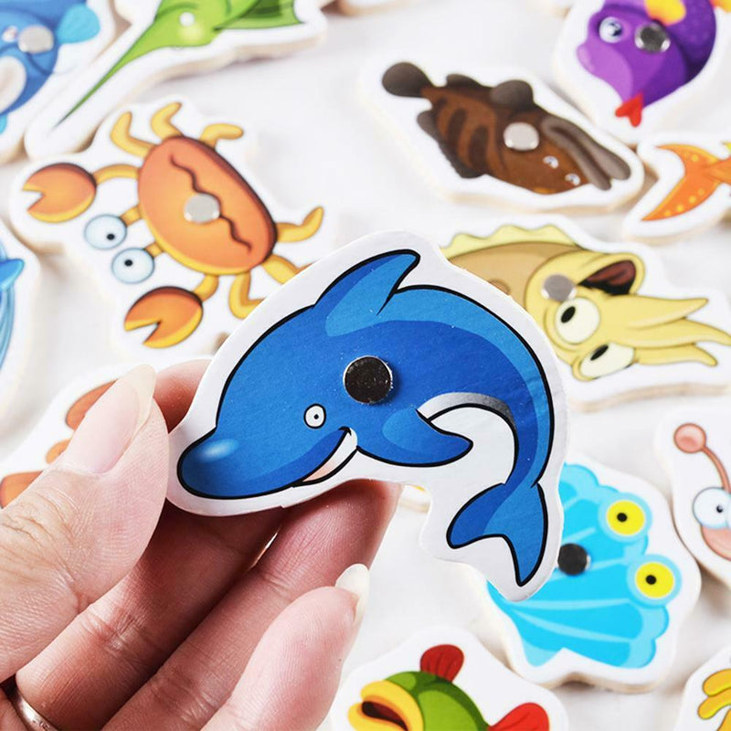 32pcs Magnetic Fishing Educational Fishing Game Wooden Toys Kids Baby Gifts A