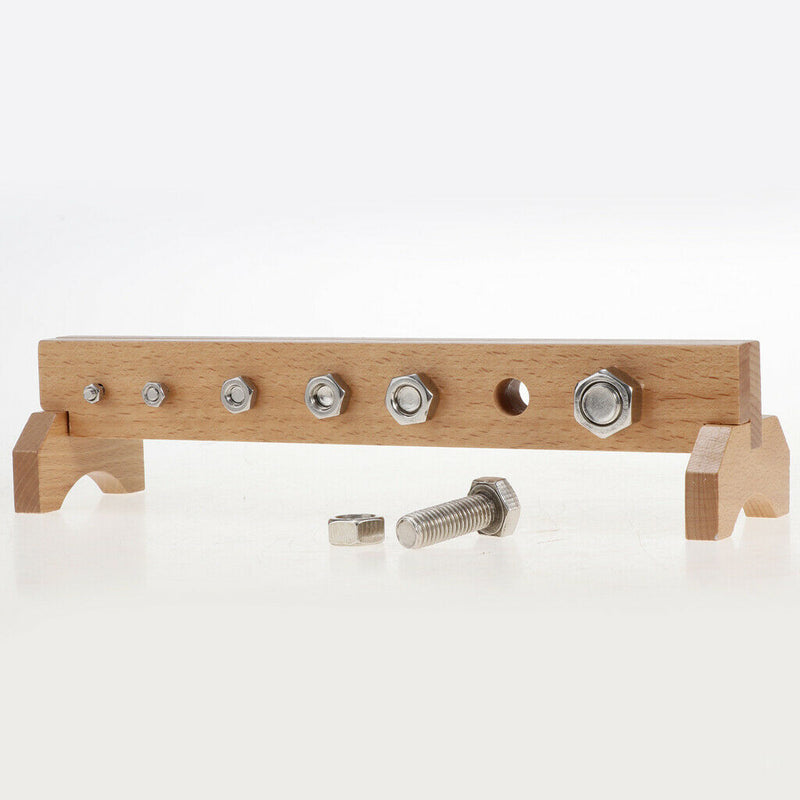 Wooden Montessori Practical Material Metal Bolts And Nuts With Wood Stand