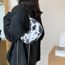 Women Animal Printed Crossbody Bag Crescent Chain Shoulder Handbag (Cow) A