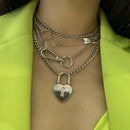 Multilayer Punk Love Heart Hollow Out Choker Metal Chain Necklace Jewelry GS Hn